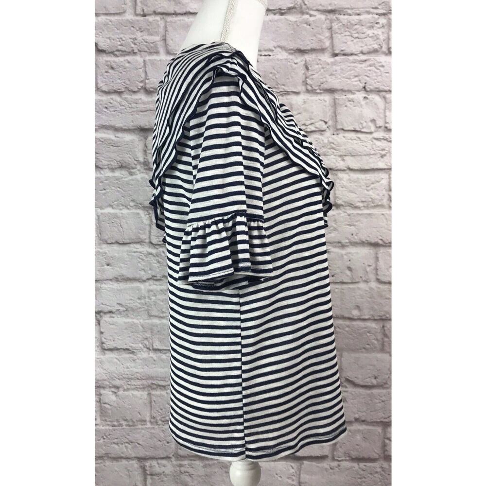 Ro & De Navy Blue & White Stripe One Shoulder Ruffle Knit Top Size Medium NWT - Picture 5 of 8